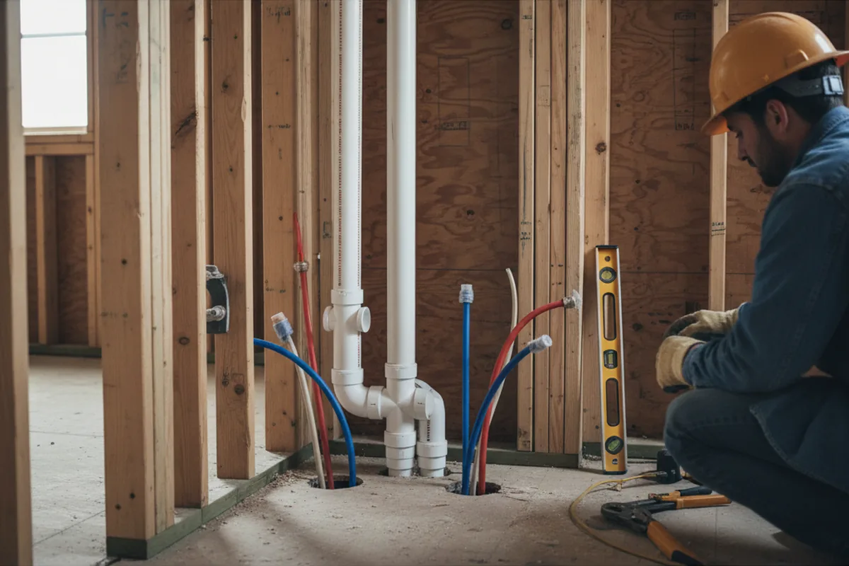 Drain and supply rough-in during Sump Pump Repair in Zavalla